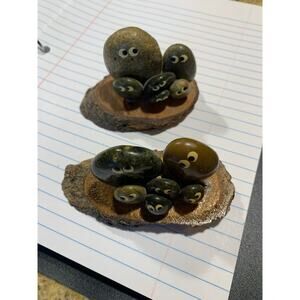 Vintage Pebble People Wooden Rocks Hand Painted Collectible Decorative